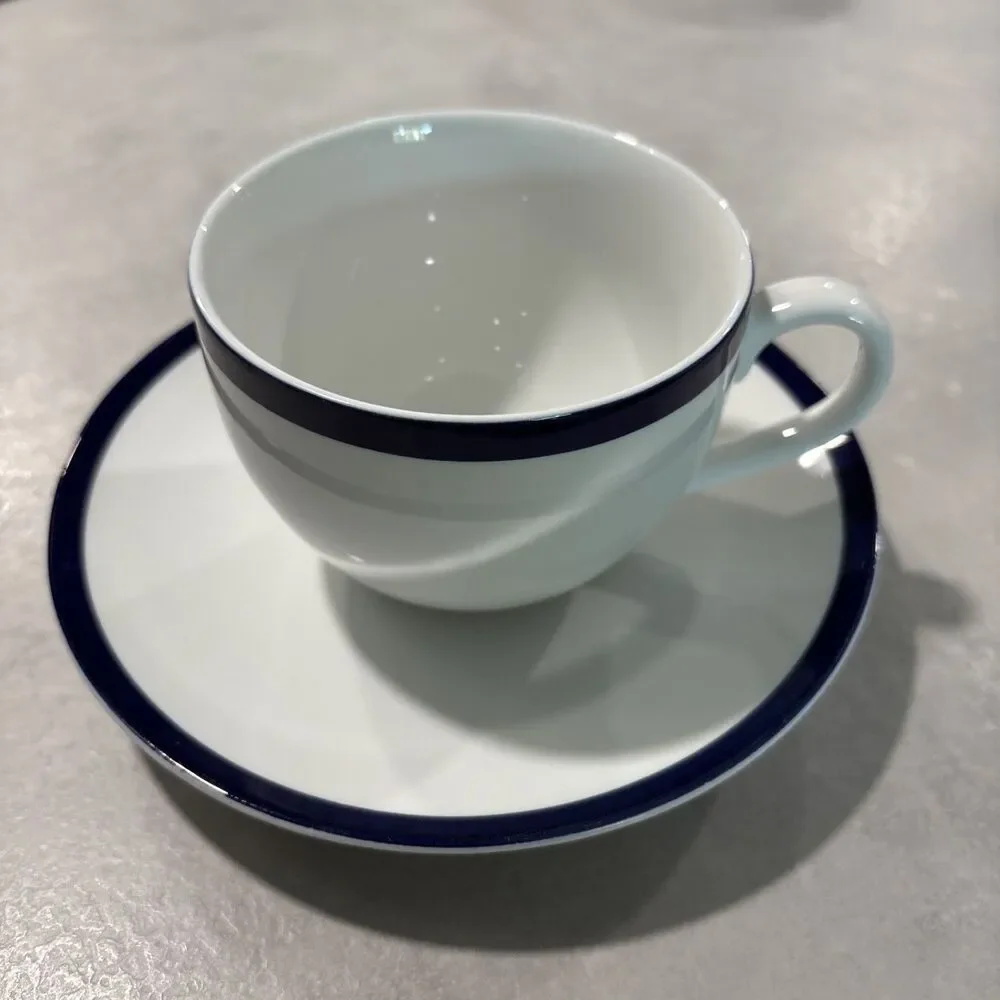 Williams-Sonoma Brasserie Blue Flat Cup Saucer Set Japan